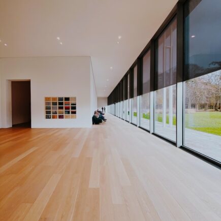 light wood vinyl floor plank in art gallery